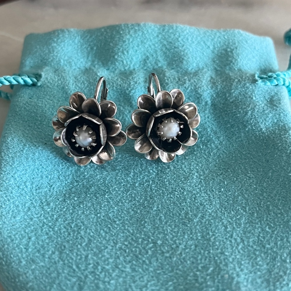 Elegant Sterling Silver Flower and Pearl Earrings